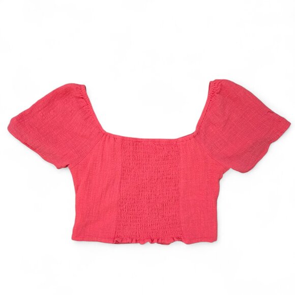 Kirious Gathered Gauze Crop Top Women's Square Neck Ruched Coquette Breathable S - Picture 2 of 5